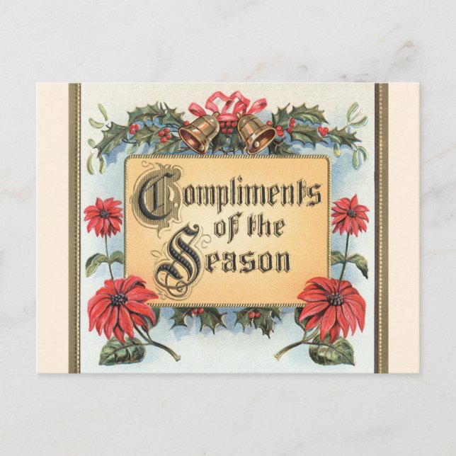 Postal Festiva Poinsettias navideñas antiguas en un marco ordenad (Anverso)
