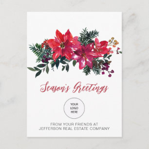 Postal Festiva Poinsettias Rojas Compañía de Acebo Logo Empresa