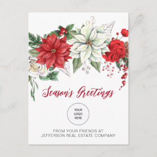 Postal Festiva Poinsettias Rojas Logotipo de la empresa de acebo