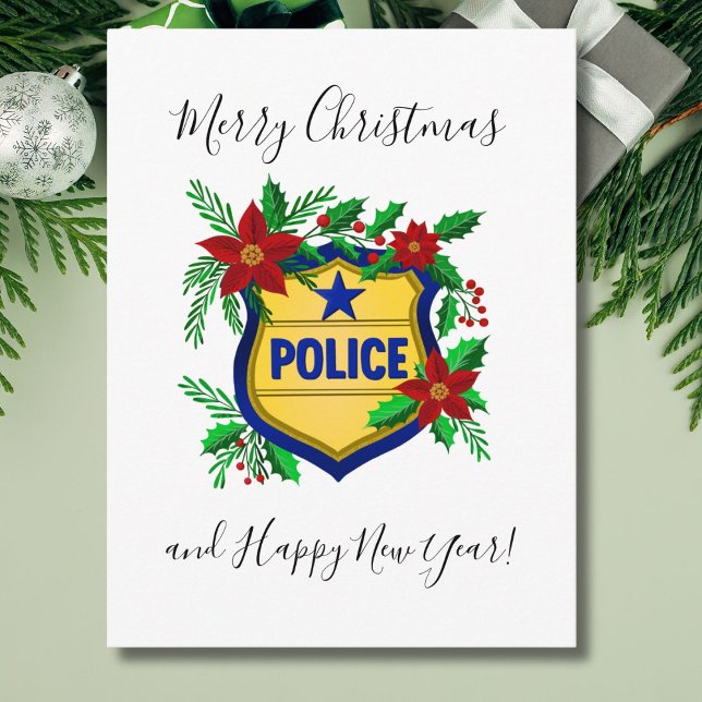 Postal Festiva Police Merry Christmas & Happy New Year Shield (Subido por el creador)