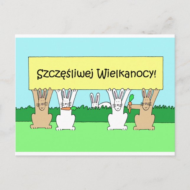 Postal Festiva Polish Happy Easter Cartoon Bunnies (Anverso)