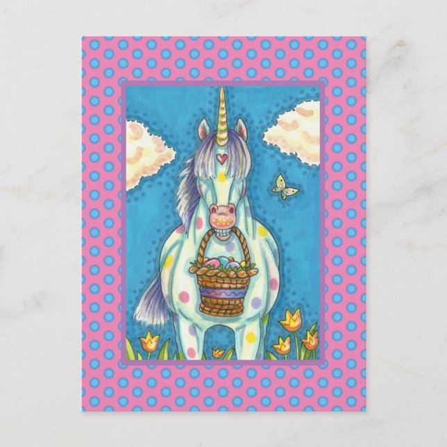 POSTAL FESTIVA POLKA DOT UNICORN Y FANTASÍA (Anverso)