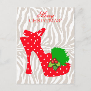 Postal Festiva Polka Dot Zebra High Heol Shoe Xmas Rojo