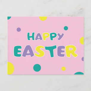 Postal Festiva Polka Dots Pastel Pink Happy Easter