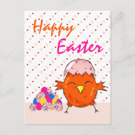 Postal Festiva Pollito Lindo con Huevos de Pascua Corazón Feliz P