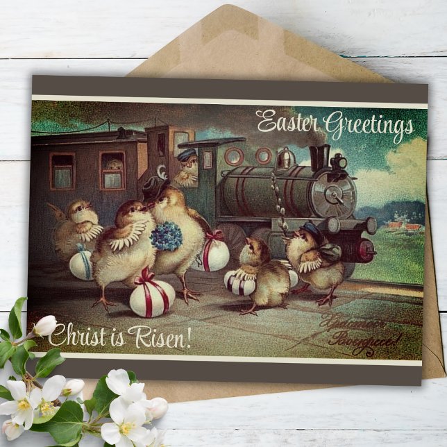 Postal Festiva Pollitos de Pascua Victorianos Personalizados Cris (Victorian Easter Chicks Custom Vintage Christian Holiday Postcard)