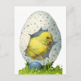 Postal Festiva Pollo Vintage Y Huevo De Pascua