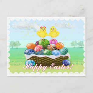 Postal Festiva Pollos lindos Pascua feliz