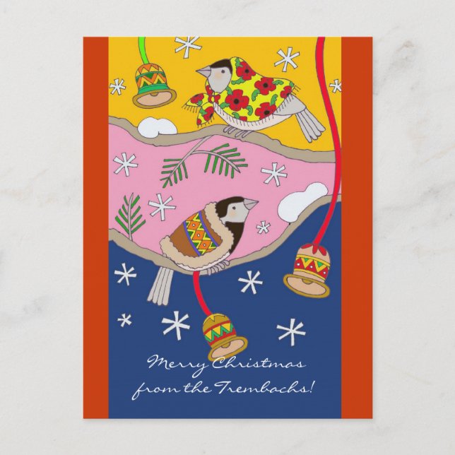 Postal Festiva Pollos navidades de Vera Trembach (Anverso)