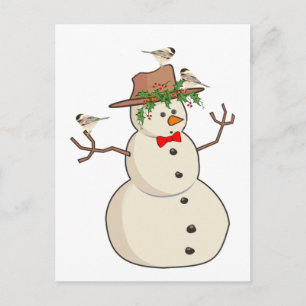 Postal Festiva Pollos y Snowman, aves invernales