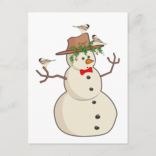 Postal Festiva Pollos y Snowman, aves invernales (Anverso)