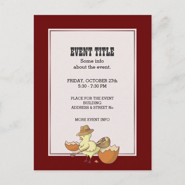 Postal Festiva Polluelo de Pascua con Bouzouki (Anverso)