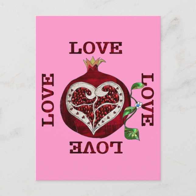 Postal Festiva Pomegranate Heart LOVE Valentine (Anverso)