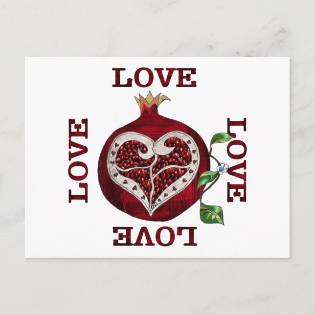 Postal Festiva Pomegranate Heart LOVE Valentine (Anverso)
