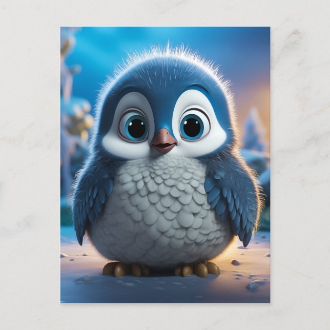 Postal Festiva Poncho - Un pingüino bebé suave (Anverso)