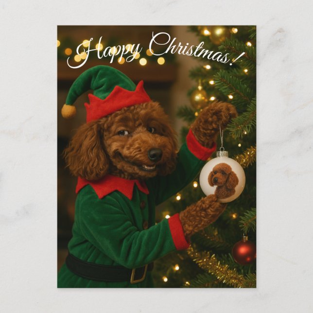 Postal Festiva Poodle Christmas postcard (Anverso)