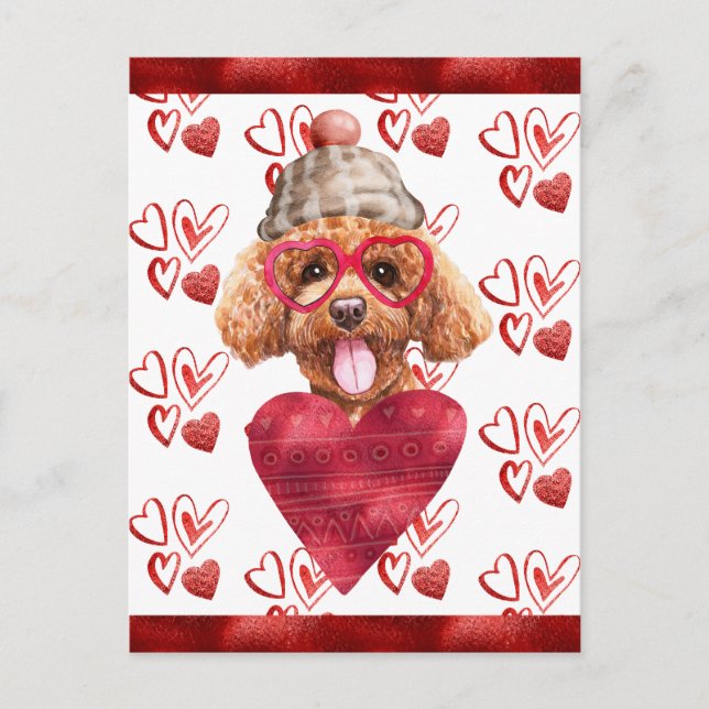 Postal Festiva Poodle Hearts Dog Lover Valentine Gift (Anverso)