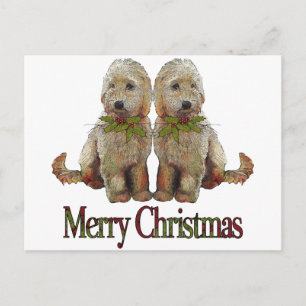 Postal Festiva Poodle, Navidades de la pareja Golden Doodle: Arte