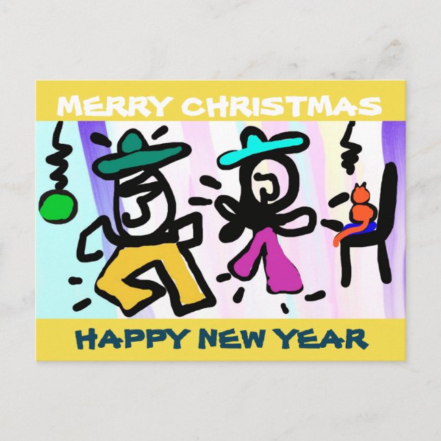 Postal Festiva Pop art Dancing! Feliz Navidad! (Anverso)