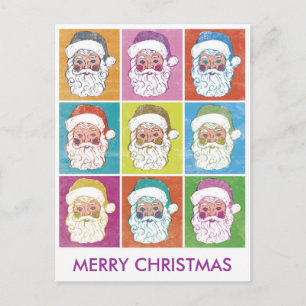 Postal Festiva POP ART Santas MERRY CHRISTMAS