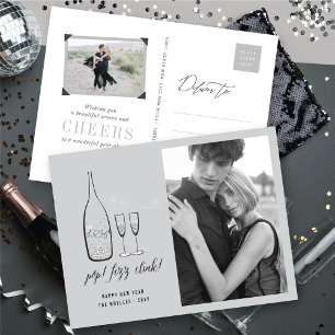 Postal Festiva Pop Fizz Clink Elegante Moda de champán de plata