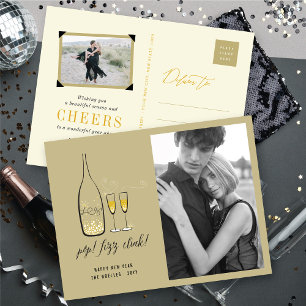 Postal Festiva Pop Fizz Clink Elegante Oro Champagne Moda Foto