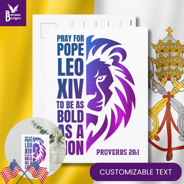 Postal Festiva POPE LEO XIV Oray Bold León Cristiano Católico (Celebrate the new pope with this PRAY FOR POPE LEO XIV postcard with CUSTOMIZABLE TEXT for Catholics)
