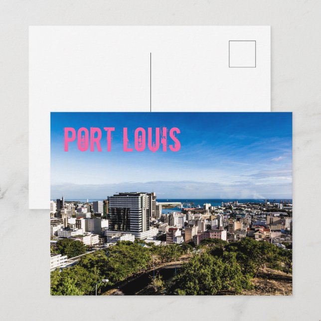 Postal Festiva Port Louis Skyline Capital de Mauricio (Anverso / Reverso)