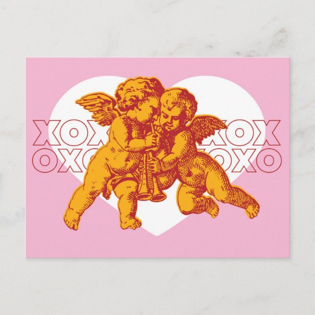 Postal Festiva Postal. Cupido Valentine, Naranja Rosa. (Anverso)