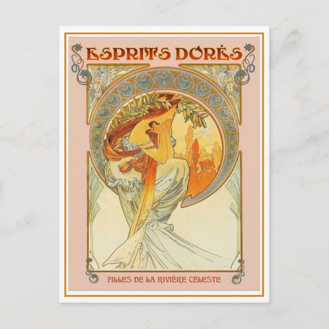 Postal Festiva Postcard - Art Nouveau Esprits Dores (Anverso)