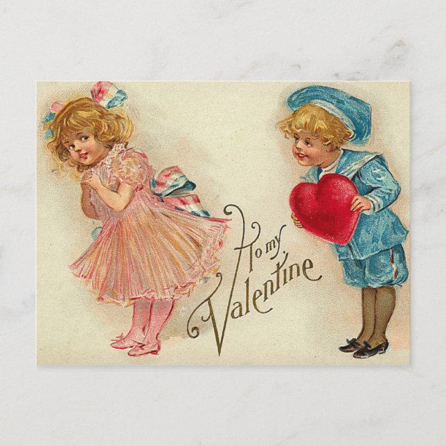 Postal Festiva Postcard - corazón de niño chica valentino anticua (Anverso)