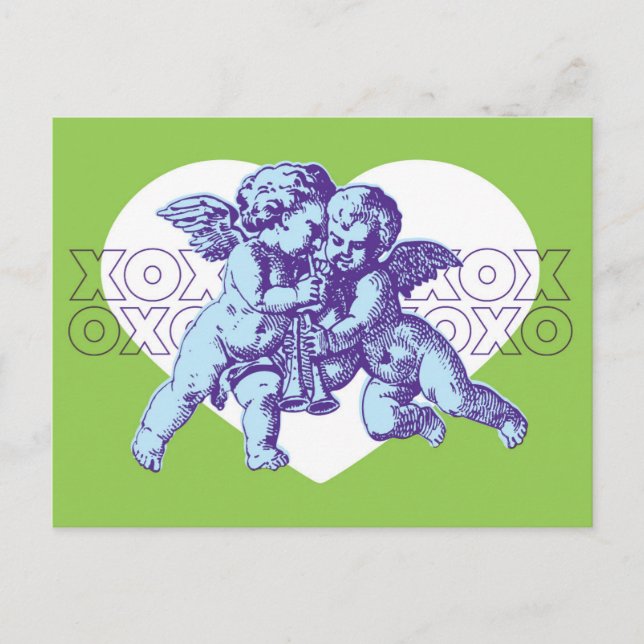 Postal Festiva Postcard Cupid Valentine, Blue Purple Green (Anverso)