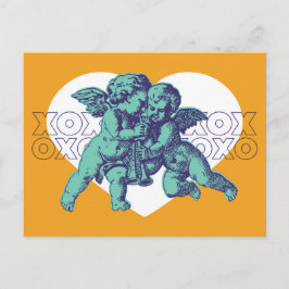 Postal Festiva Postcard Cupid Valentine, Verde azulado Naranja pú