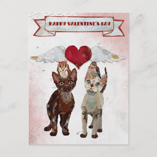 Postal Festiva Postcard DE CATS & FEATHERS VALENTINE (Anverso)