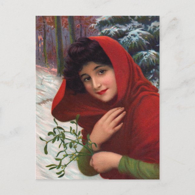 Postal Festiva Postcard de Merry Mistletoe Maiden (Anverso)