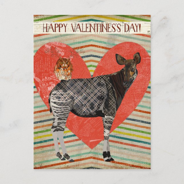 Postal Festiva Postcard De OKAPI Y OWL VALENTINE (Anverso)
