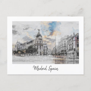 Postal Festiva Postcard de Watercolor Madrid - Skyline de Madrid 