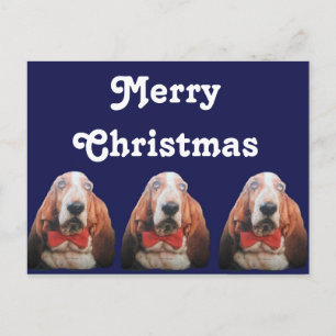 Postal Festiva Postcard Merry Christmas Basset Hounds