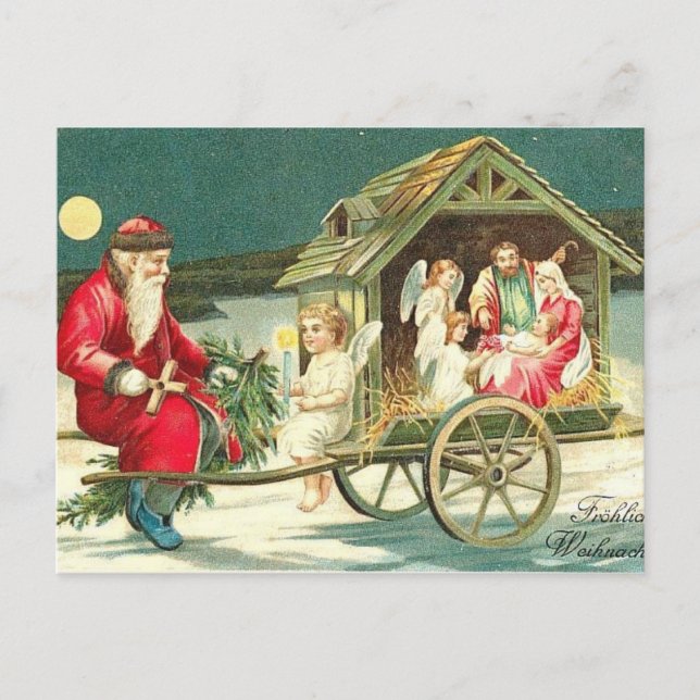 Postal Festiva PostCard Navidades de la escena de Santa Natividad (Anverso)