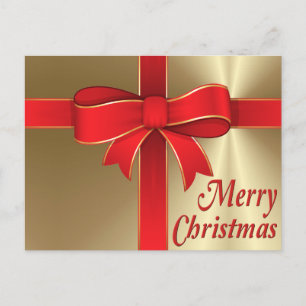 Postal Festiva Postcard - Red Bow & Ribbon on Gold