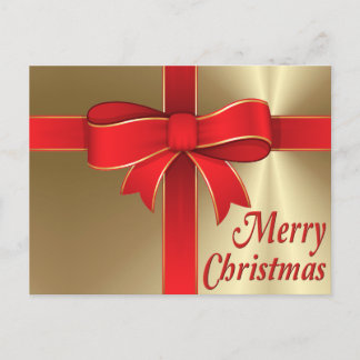 Postal Festiva Postcard - Red Bow & Ribbon on Gold