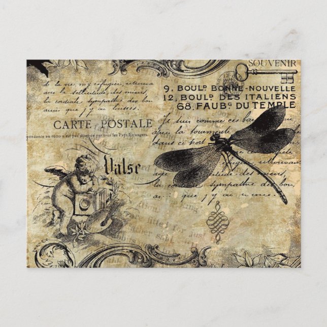 Postal Festiva Postcard - Vintage Cherub Dragonfly (Anverso)