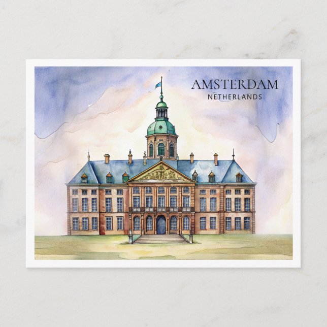 Postal Festiva Postcarta de acuarela de Amsterdam (Anverso)
