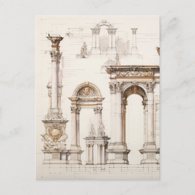 Postal Festiva Postcarta de arquitectura neoclásica (Anverso)