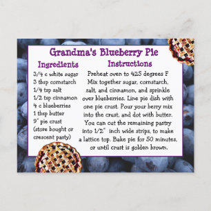 Postal Festiva Postcarta de la receta de Blueberry Pie