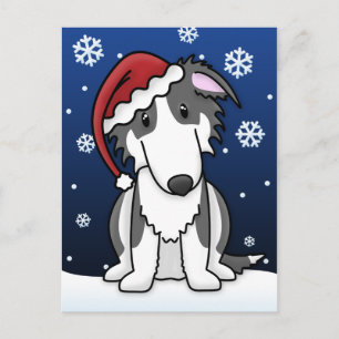 Postal Festiva Postcarta de los Navidades kawaii de Borzoi blanco