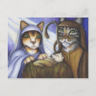 Postal Festiva Postcarta de Navidades de gatos de natividad felin
