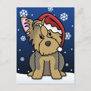 Postal Festiva Postcarta de Navidades de Kawaii Yorkie