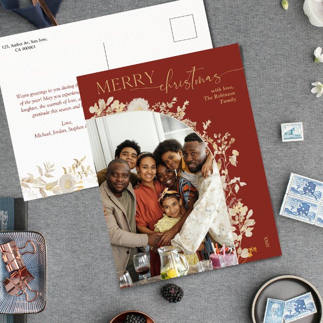 Postal Festiva Postcarta de Navidades rojos clásicos de la floral (Subido por el creador)