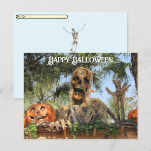 Postal Festiva Postcross - Halloween Skeleton y Calabaza